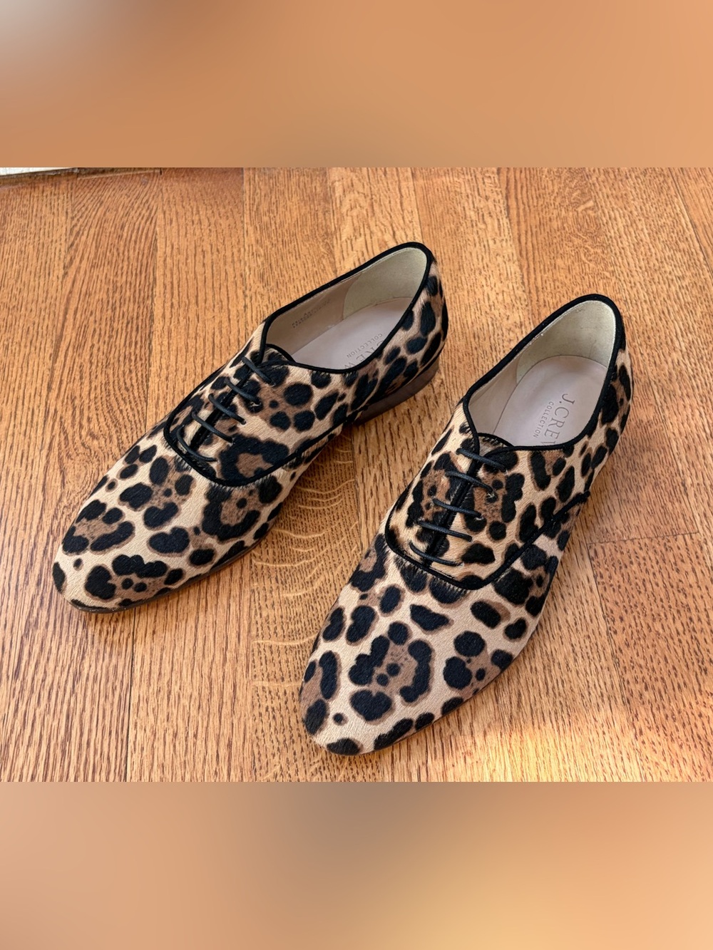JCrew Collection Calf Hair Oxfords, 6, Hazelnut Leopard